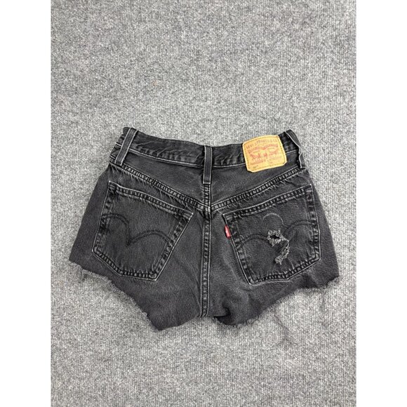Levi's 501 Shorts Womens 24 Black Denim High Rise Button Fly Raw Hem Distressed - Picture 5 of 8